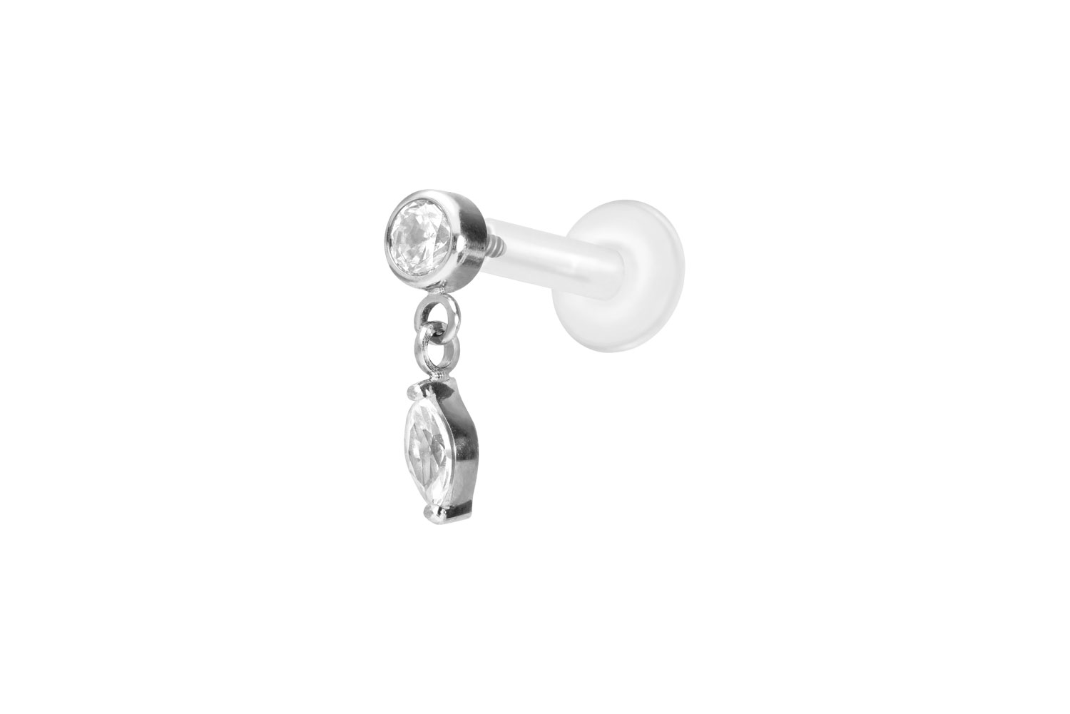 PTFE Labret Piercing mit Innengewinde + Titan-Aufsatz KRISTALL + KRISTALLTROPFEN